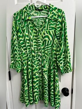 Zara Green 3/4 Sleeve V-Neck Mini Dress Sz Large